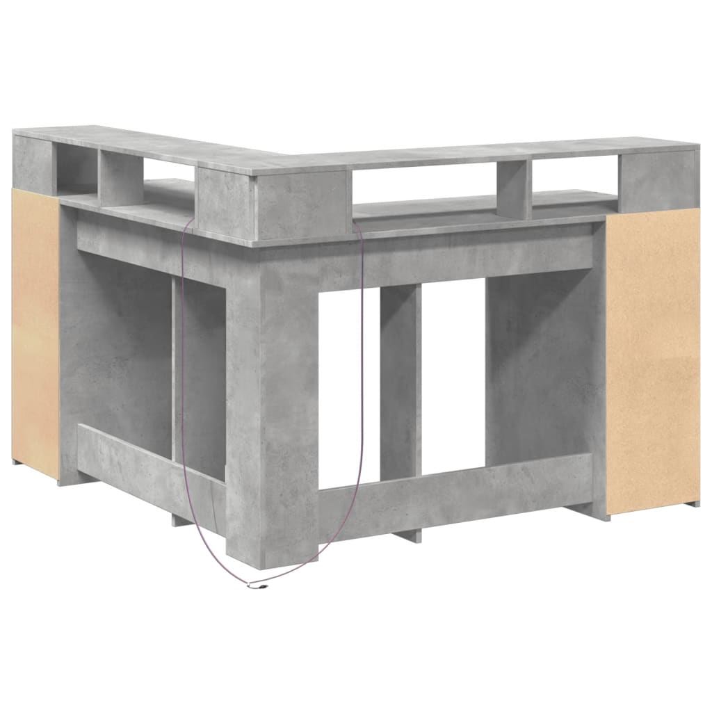 vidaXL Desk with LED Lights Concrete Grey 130x130x91 cm Engineered Wood