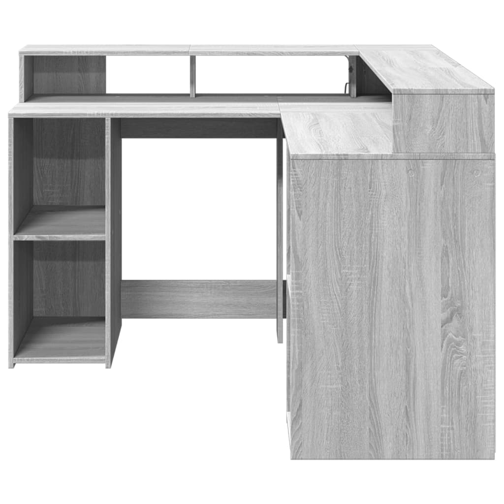 vidaXL Desk with LED Lights Grey Sonoma 130x130x91 cm Engineered Wood