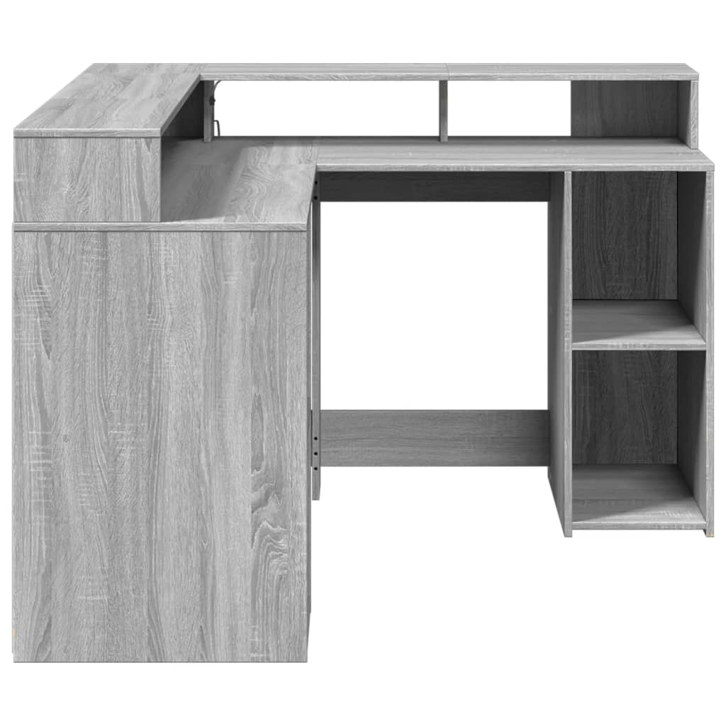 vidaXL Desk with LED Lights Grey Sonoma 130x130x91 cm Engineered Wood