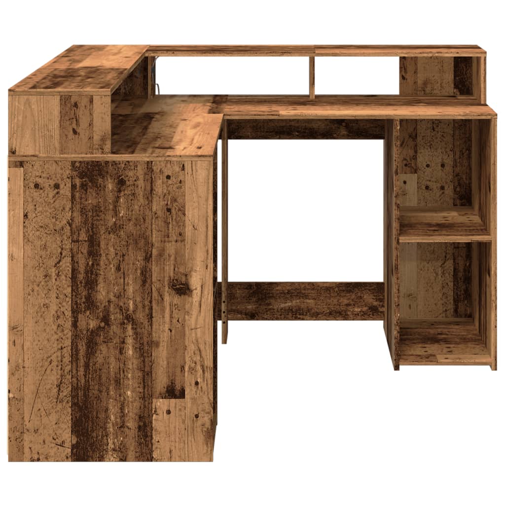 vidaXL Desk with LED Lights Old Wood 130x130x91 cm Engineered Wood