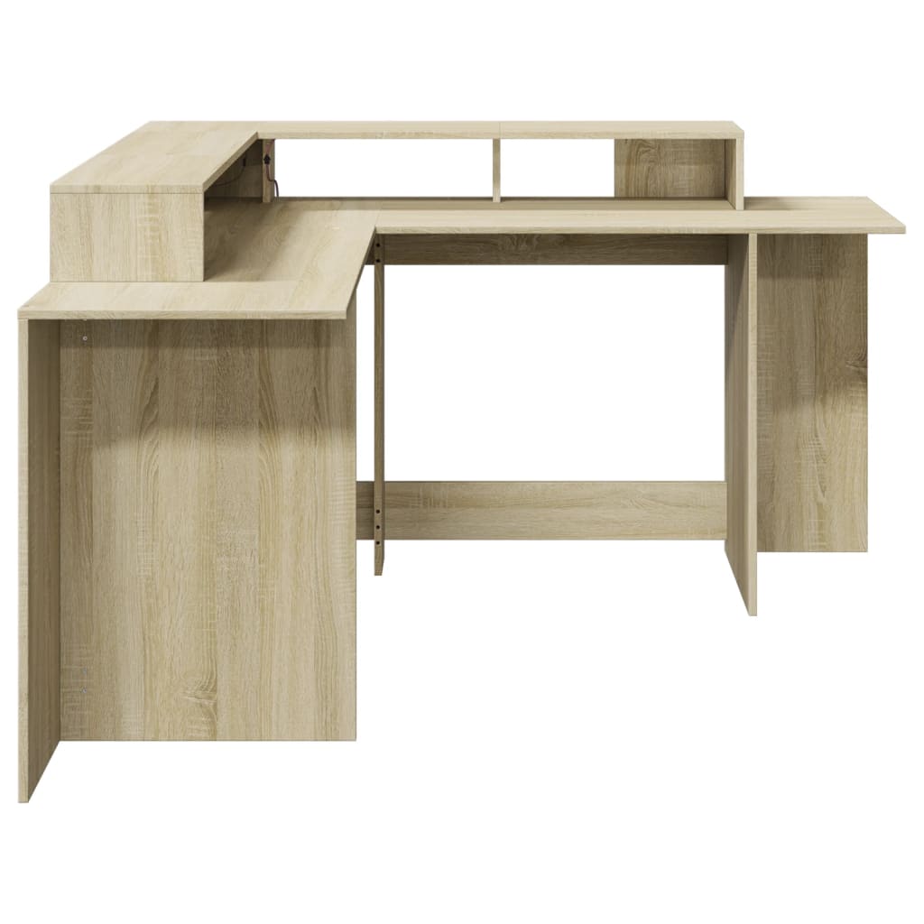 vidaXL Desk with LED Lights Sonoma Oak 152x152x91 cm Engineered Wood