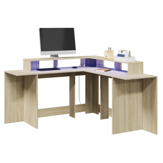 vidaXL Desk with LED Lights Sonoma Oak 152x152x91 cm Engineered Wood