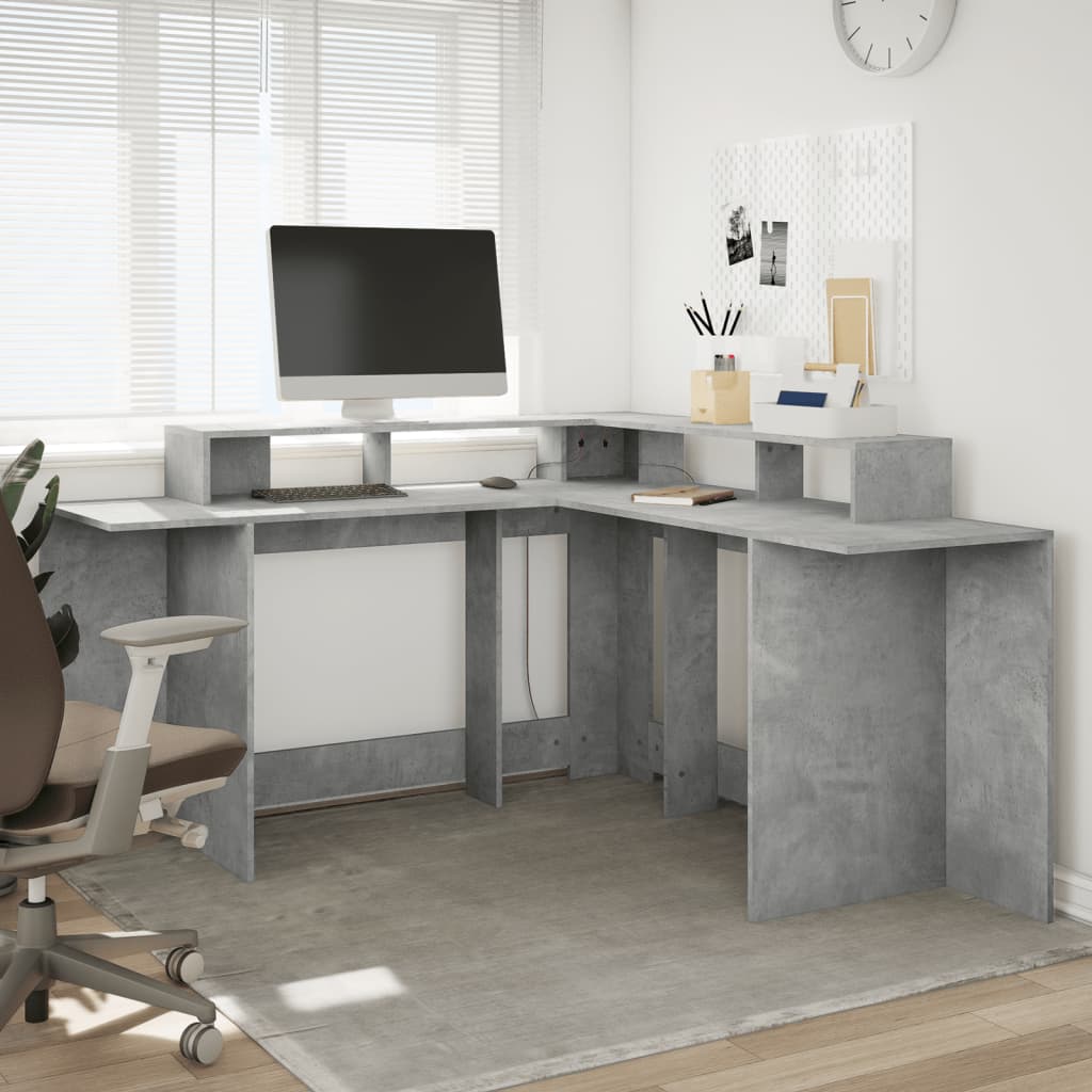 vidaXL Desk with LED Lights Concrete Grey 152x152x91 cm Engineered Wood