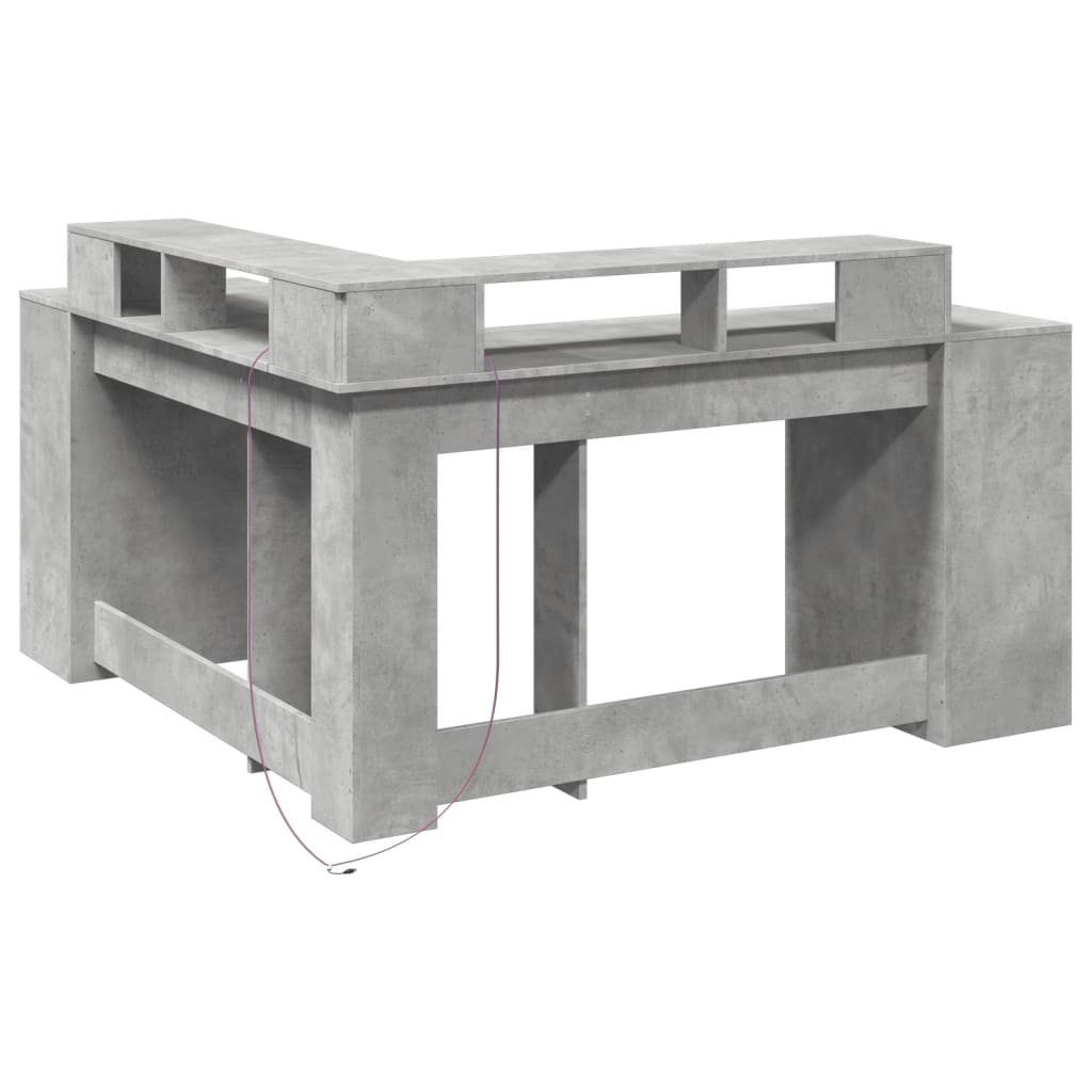 vidaXL Desk with LED Lights Concrete Grey 152x152x91 cm Engineered Wood