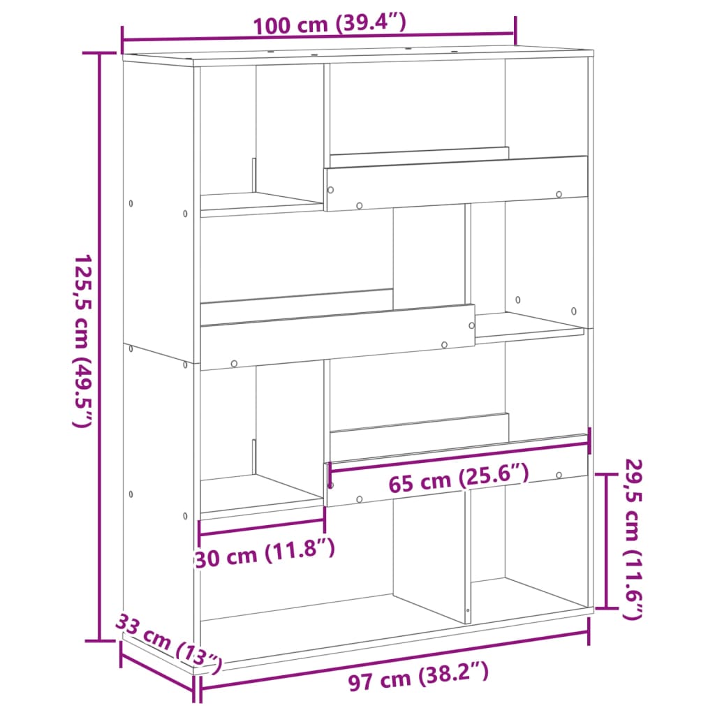 Room Divider Grey Sonoma 100x33x125,5 cm Engineered Wood