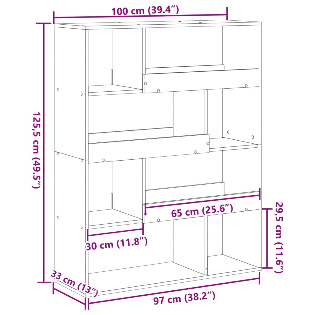 vidaXL Room Divider Old Wood 100x33x125.5 cm Engineered Wood