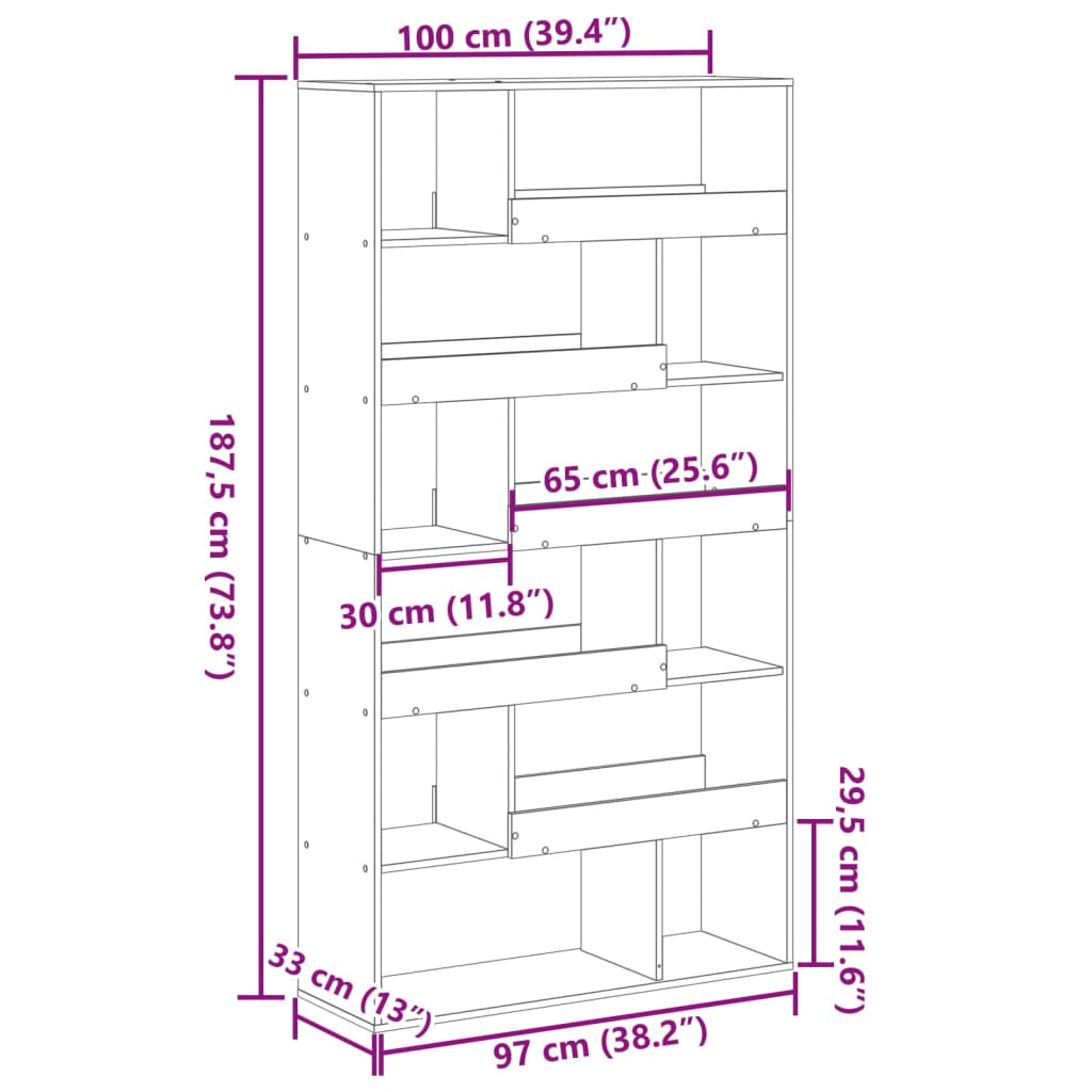 Room Divider Sonoma Oak 100x33x187,5 cm Engineered Wood