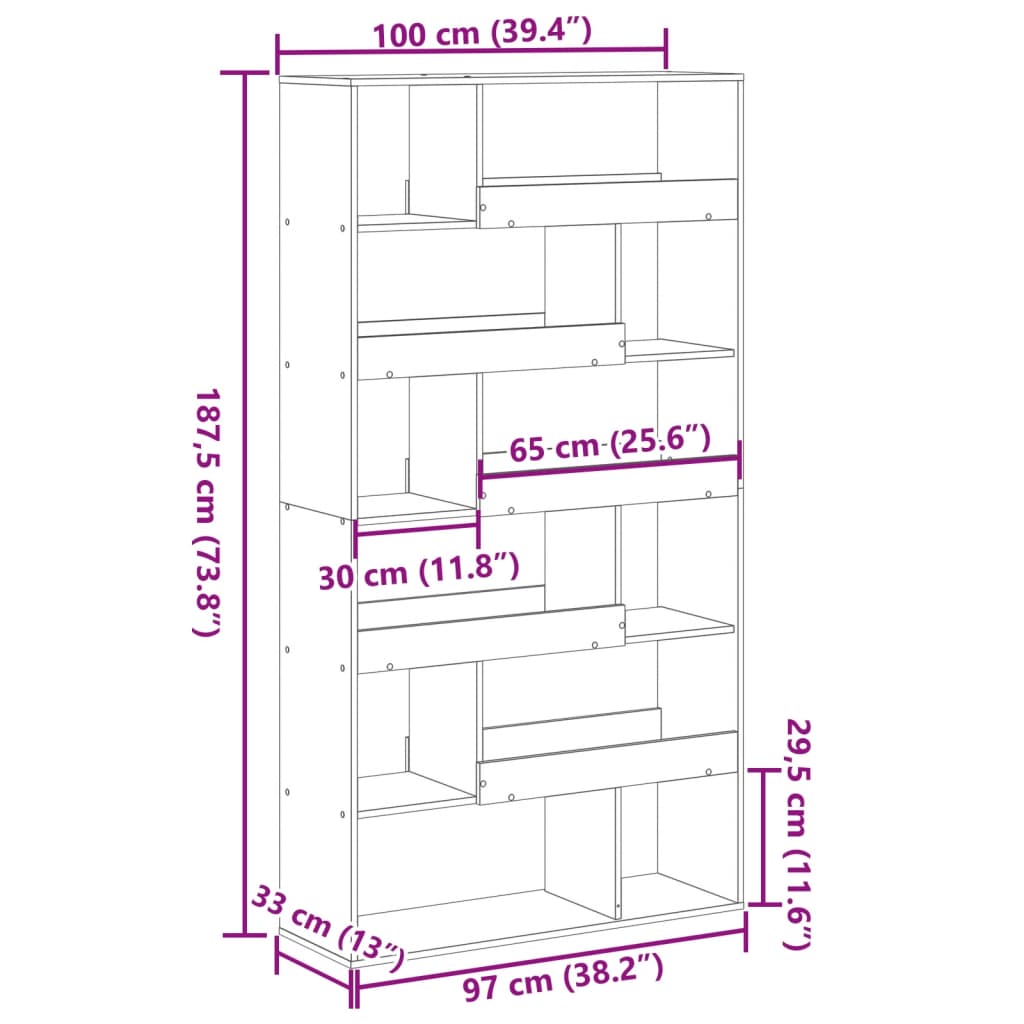 Room Divider Smoked Oak100x33x187,5 cm Engineered Wood