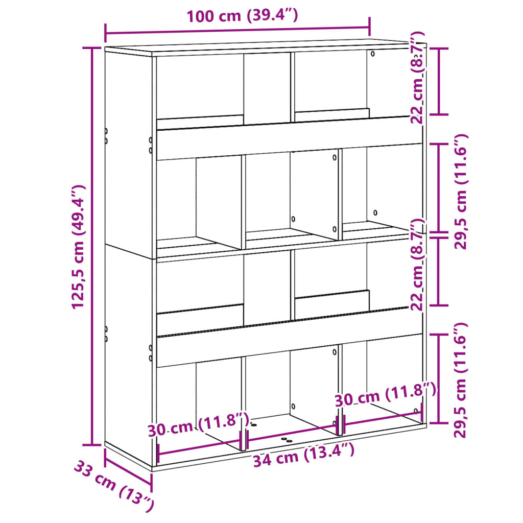 vidaXL Room Divider Smoked Oak100x33x125.5 cm Engineered Wood