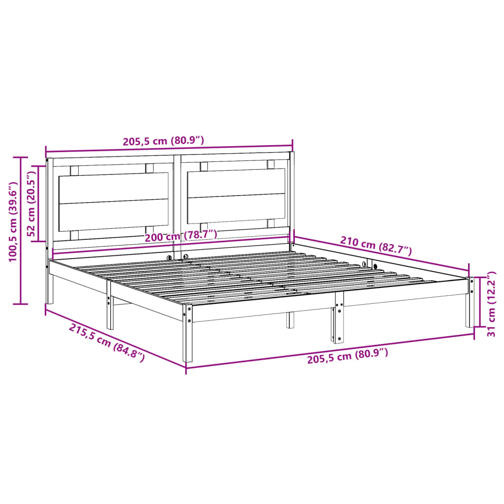Extra Long Bed Frame without Mattress 200x210 cm Solid Wood