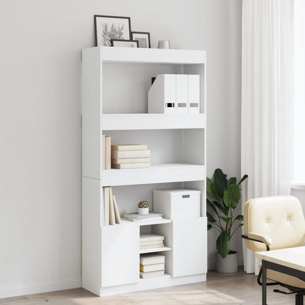 Highboard White 92x33x180 cm Engineered Wood