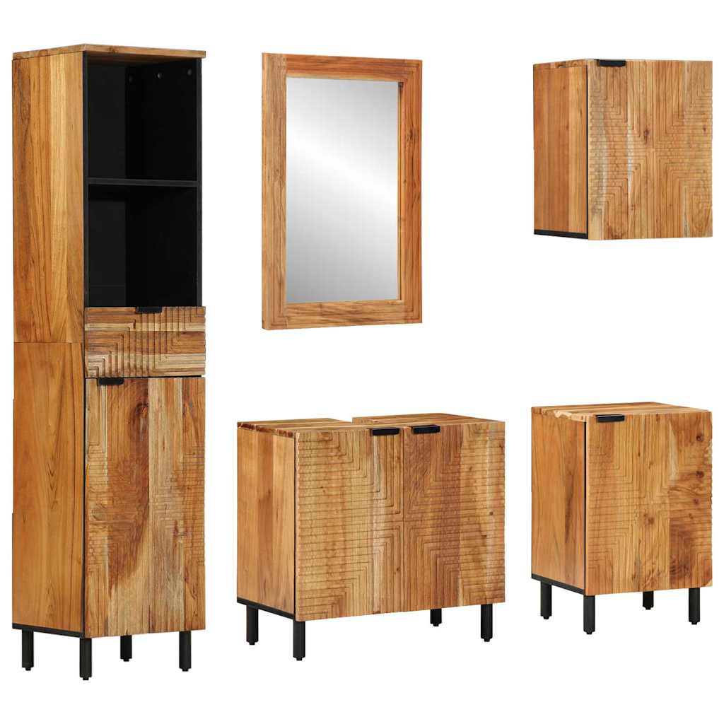 Bathroom Cabinet Set 5 pcs Natural 38 x 33 x 160 cm