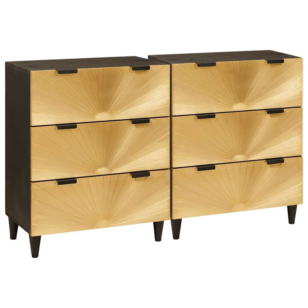 Sideboard Set 2 pcs Black and Brass 120 x 33 x 75 cm
