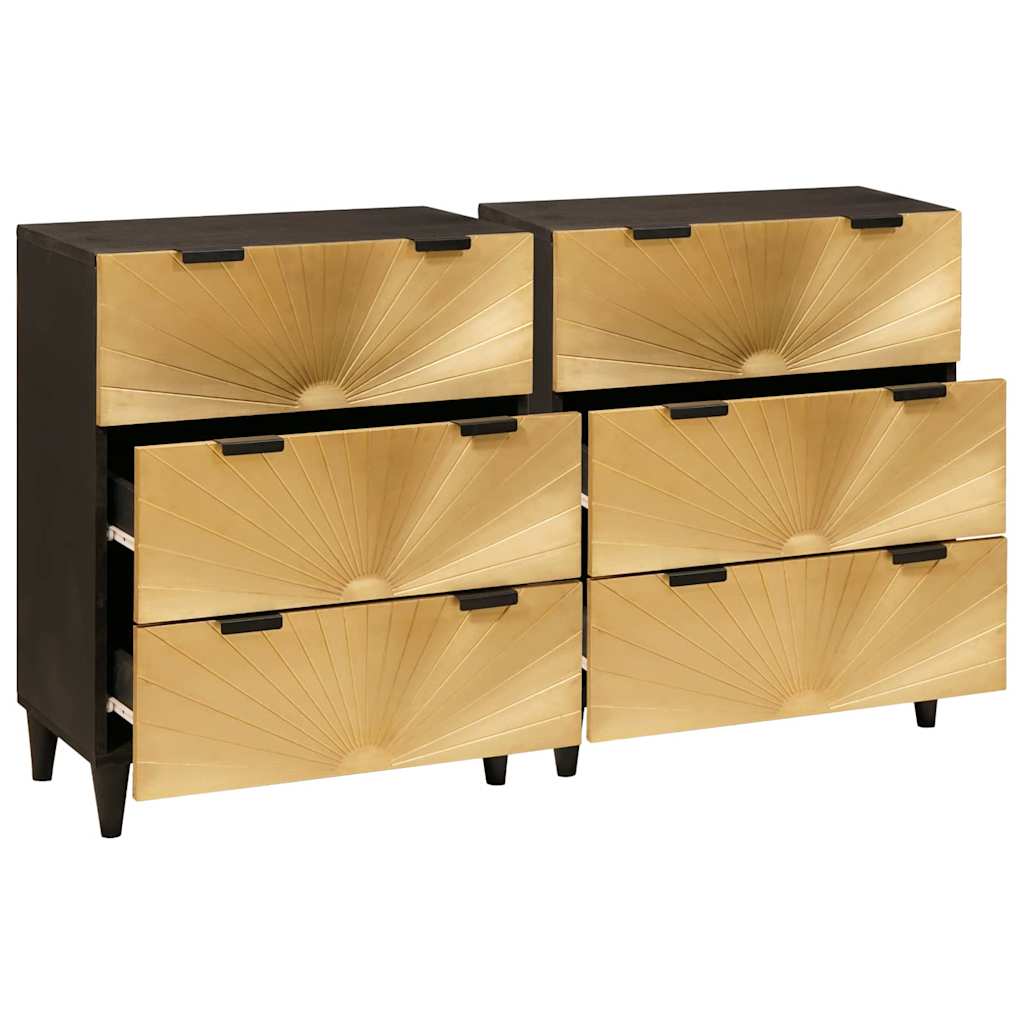 Sideboard Set 2 pcs Black and Brass 120 x 33 x 75 cm