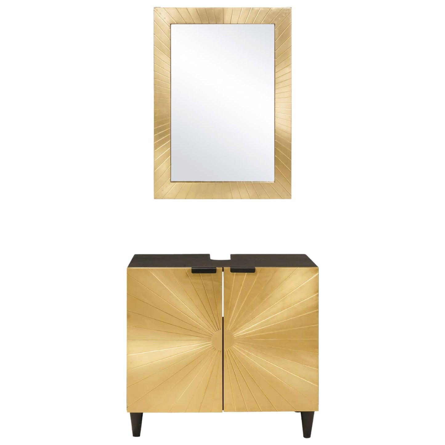Bathroom Cabinet Set 2 pcs Black and Brass Solid Mango Wood
