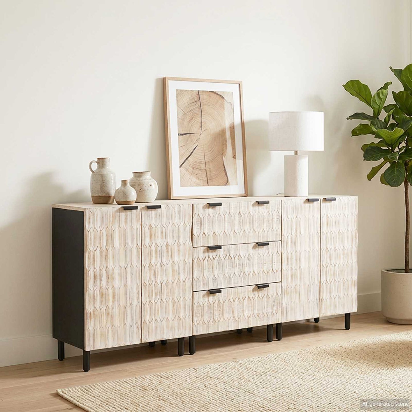 Sideboard 3 pcs White Wash Finish 180 x 33 x 75 cm