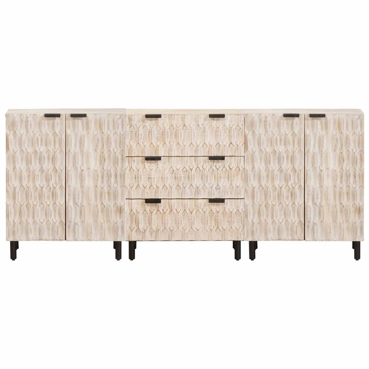 Sideboard 3 pcs White Wash Finish 180 x 33 x 75 cm
