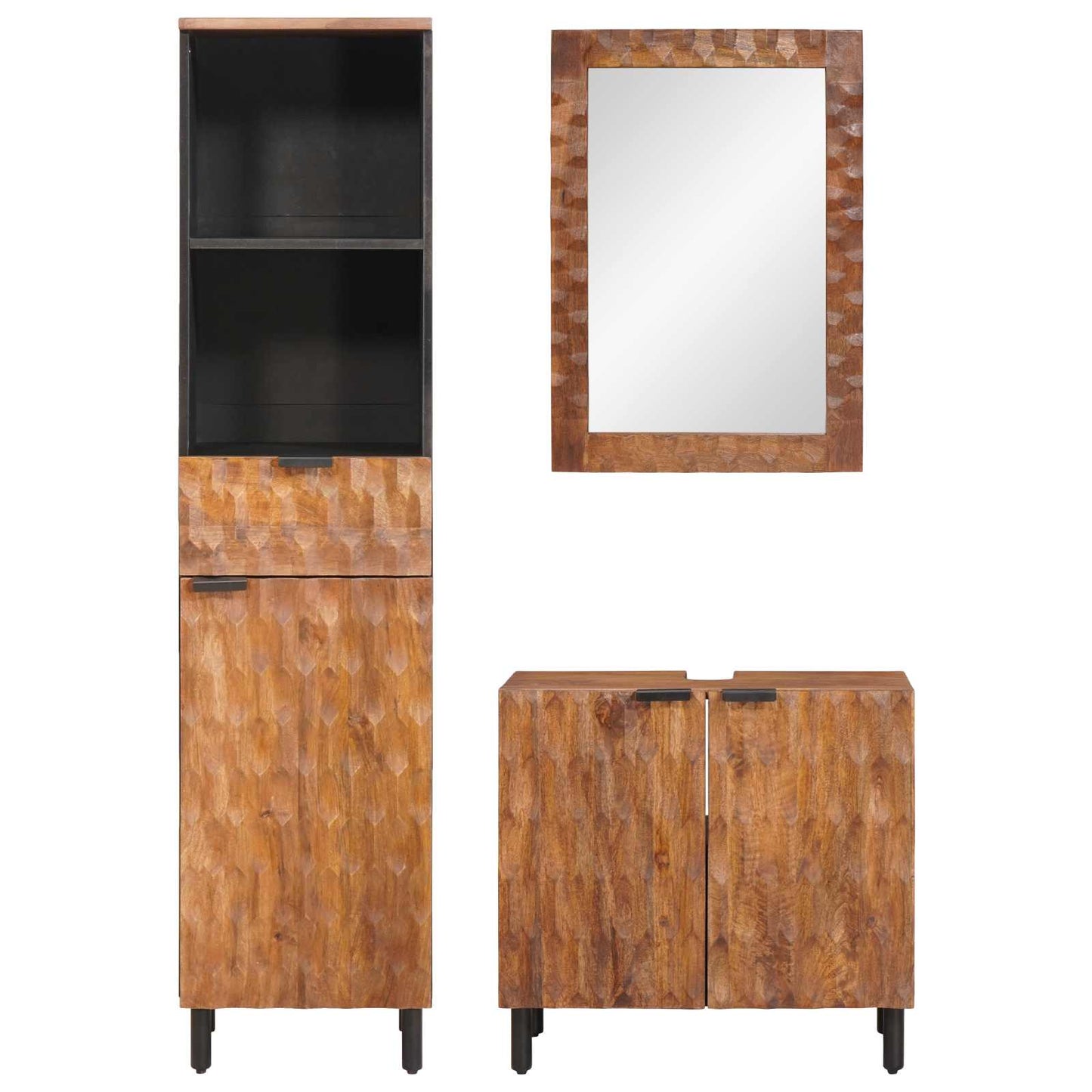 Bathroom Sets 3 pcs Acacia Brown Winish Solid Mango Wood