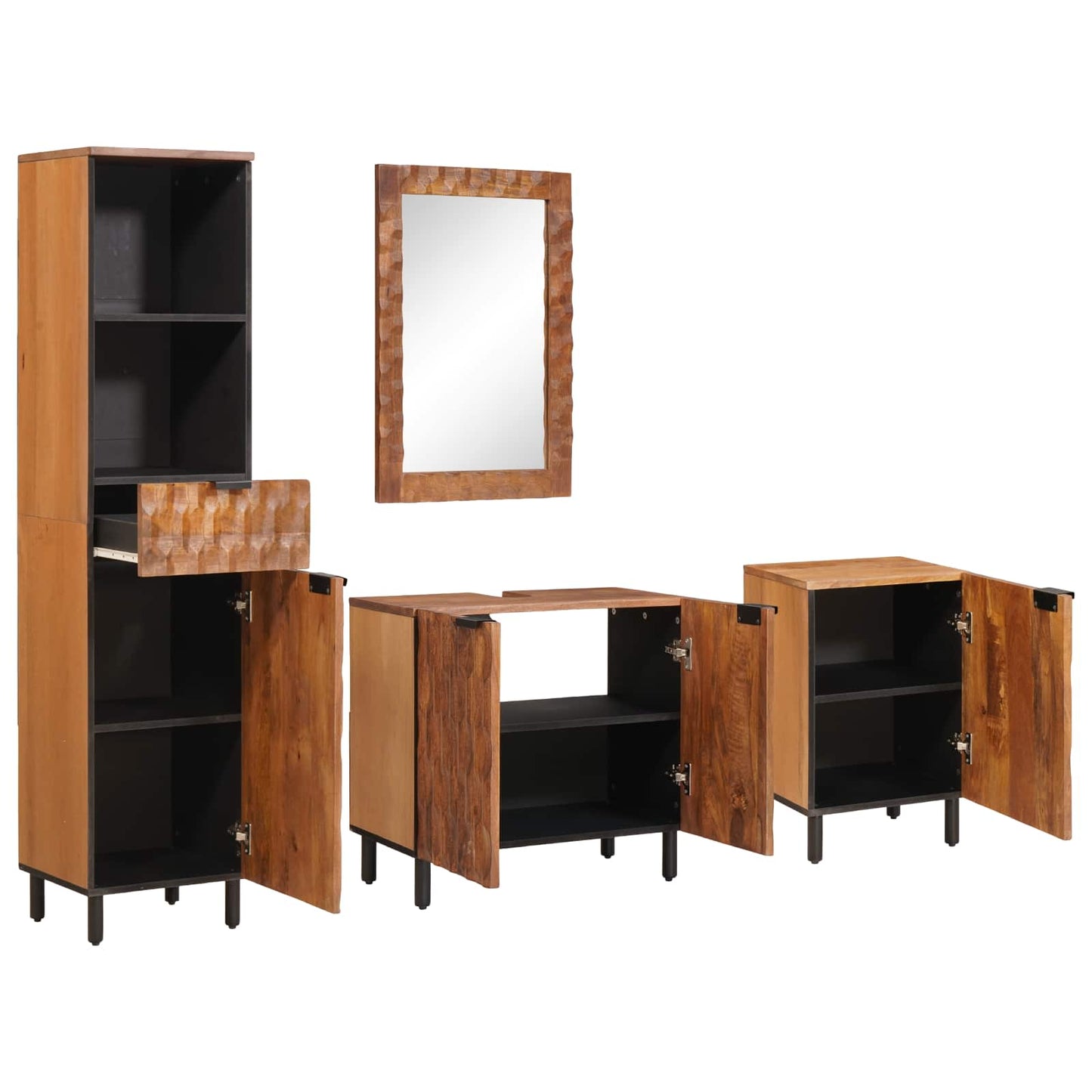 Bathroom Sets 4 pcs Acacia Brown Winish Solid Mango Wood