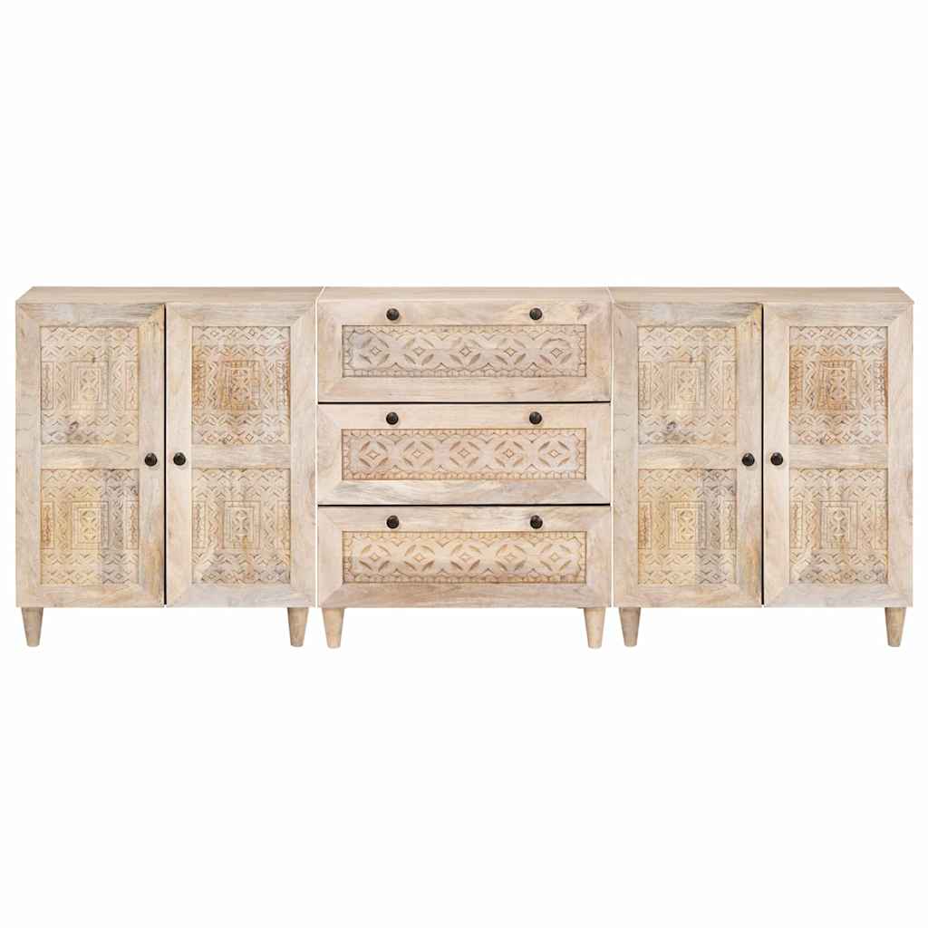 Sideboard 3 pcs White 180 x 33.5 x 75 cm Solid mango wood