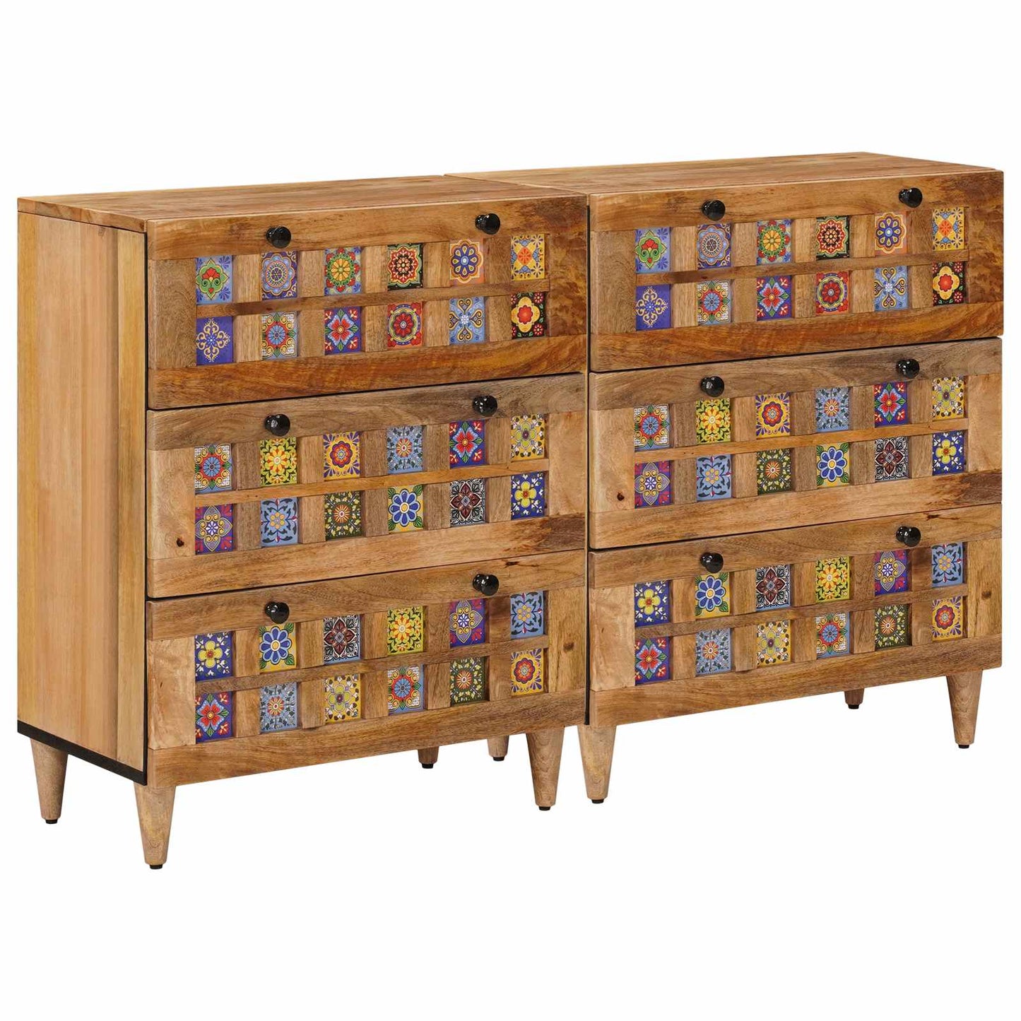 Sideboard 2 pcs Natural 60 x 33 x 75 cm Solid Mango Wood