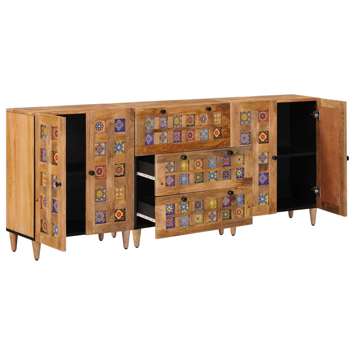 Sideboard 3 pcs Natural 60 x 33.5 x 75 cm Solid Mango Wood