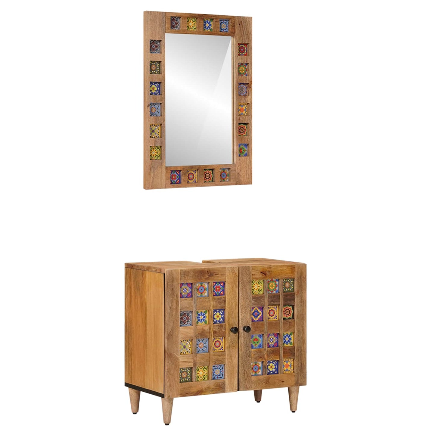 Bathroom Furniture Set with Door 2 pcs Natural Solid Mango Wood