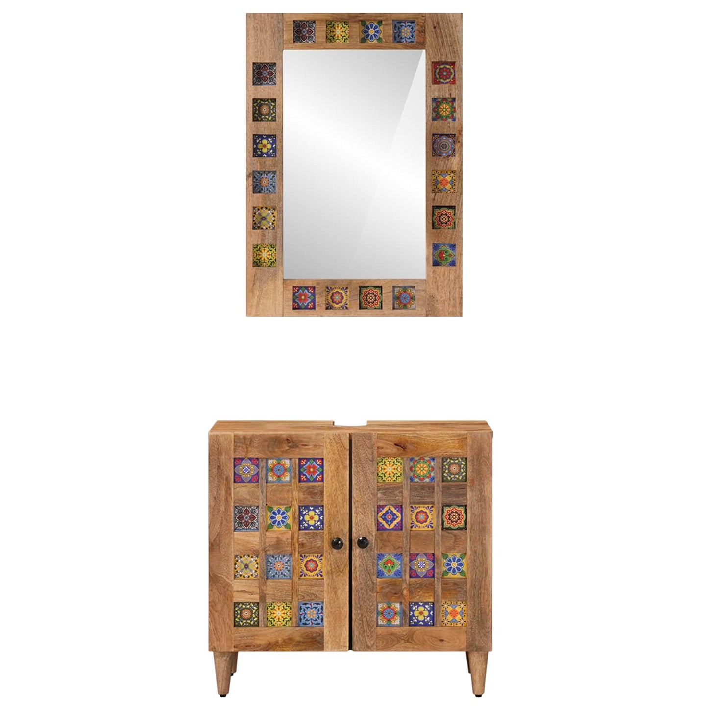 Bathroom Furniture Set with Door 2 pcs Natural Solid Mango Wood