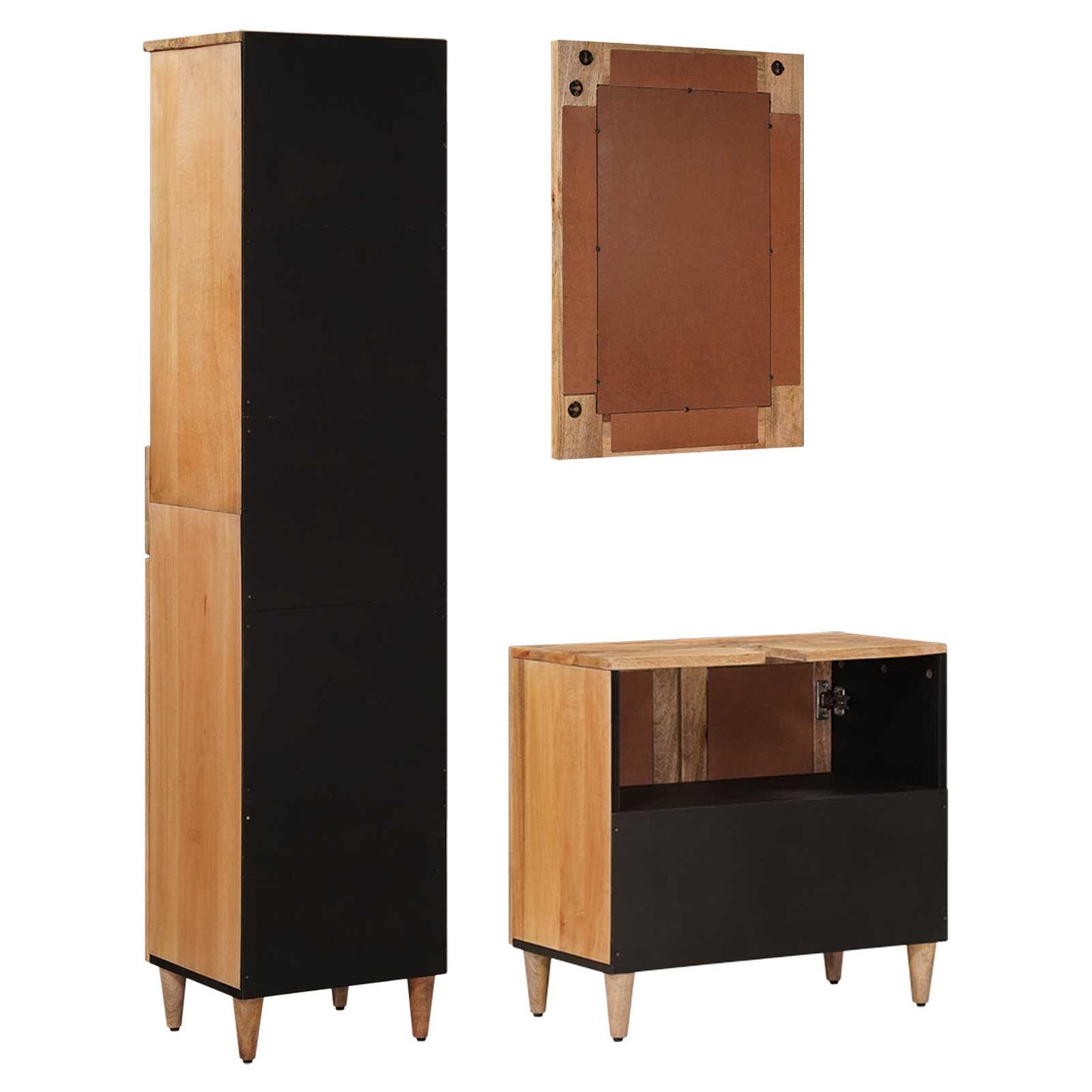 Bathroom Furniture Set with Door 3 pcs Natural Solid Mango Wood