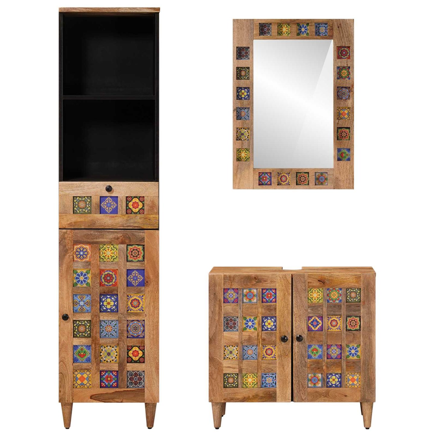 Bathroom Furniture Set with Door 3 pcs Natural Solid Mango Wood