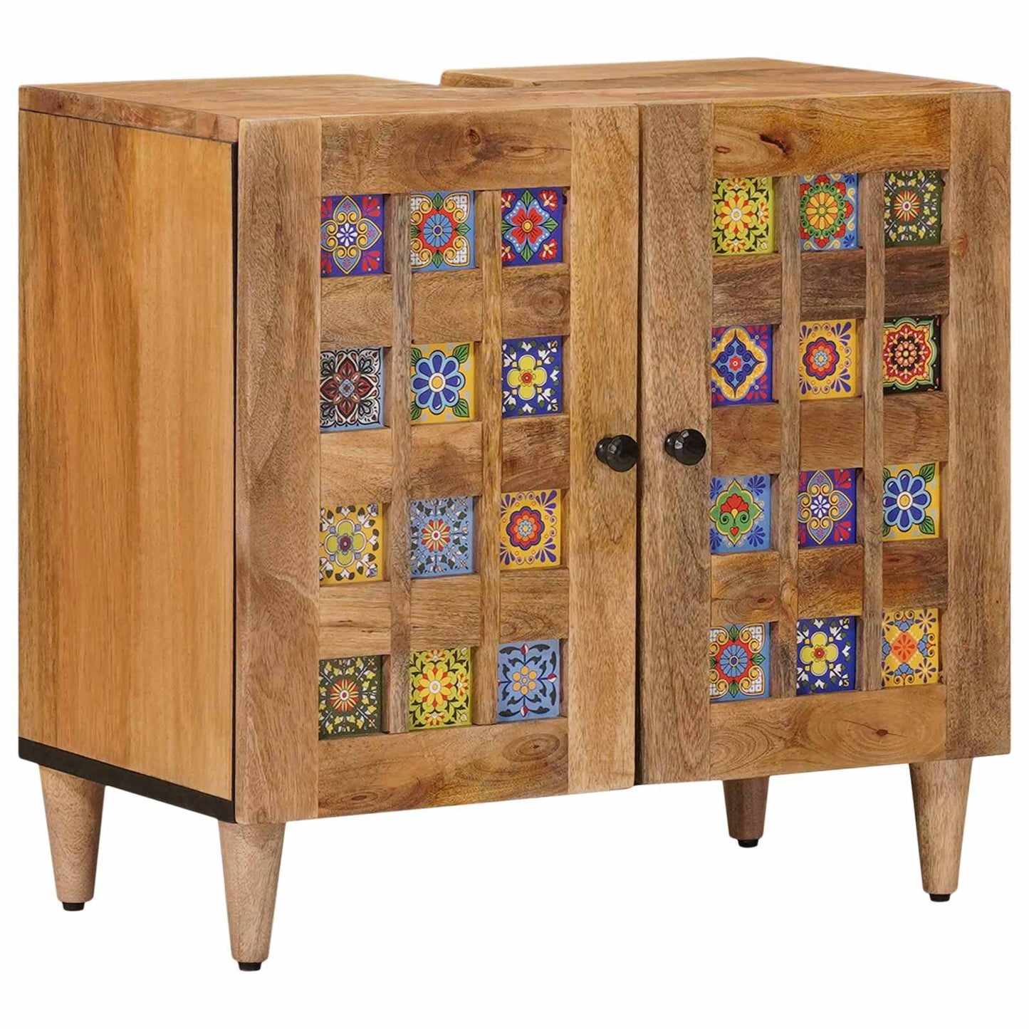 Bathroom Furniture Set with Door 4 pcs Natural Solid Mango Wood