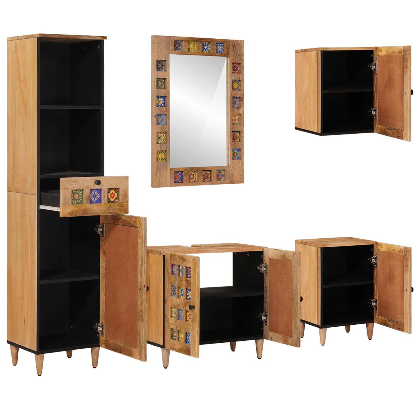 Bathroom Furniture Set with Door 5 pcs Natural Solid Mango Wood