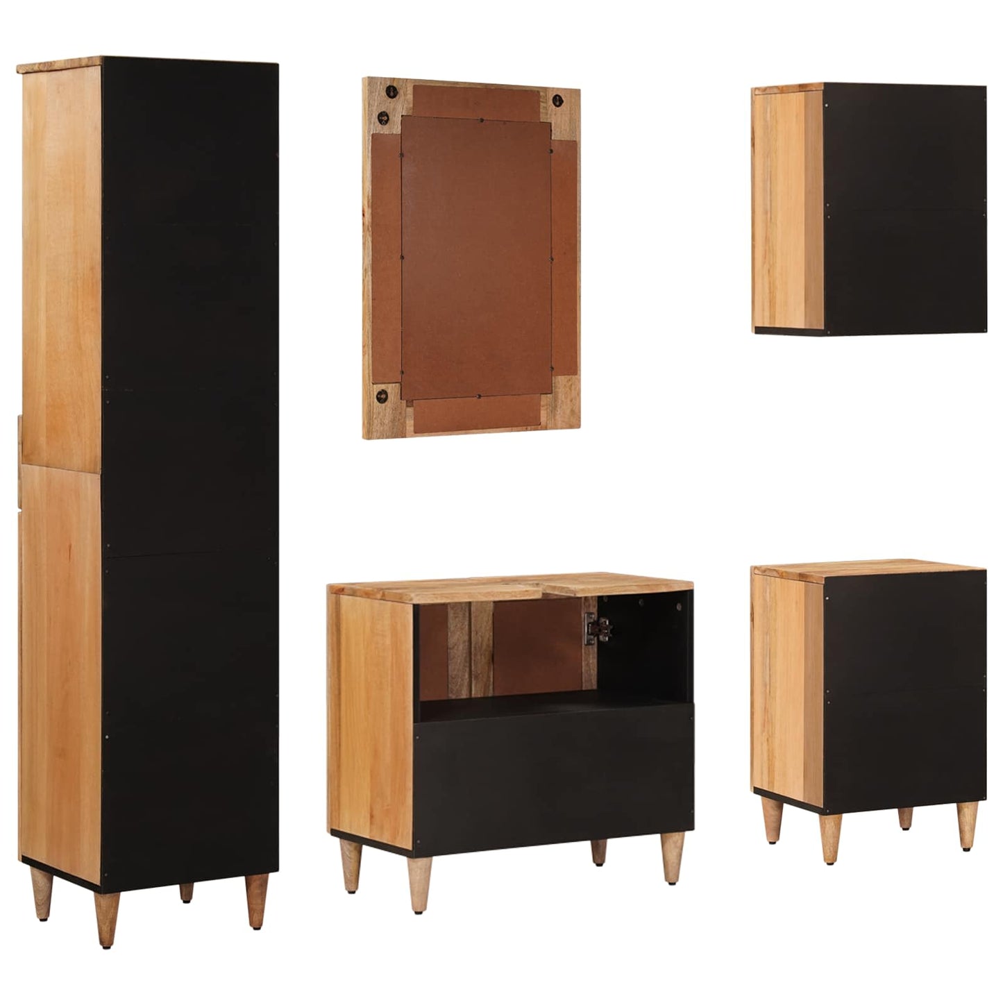 Bathroom Furniture Set with Door 5 pcs Natural Solid Mango Wood