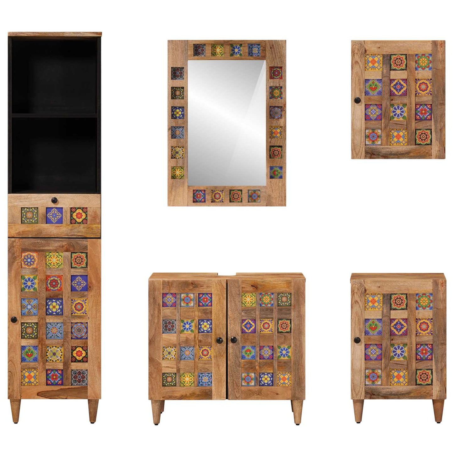 Bathroom Furniture Set with Door 5 pcs Natural Solid Mango Wood