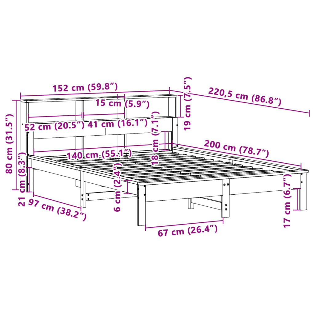 Bed Frame | Wax brown | Solid pinewood | Double | Bed Frame | Rectangular