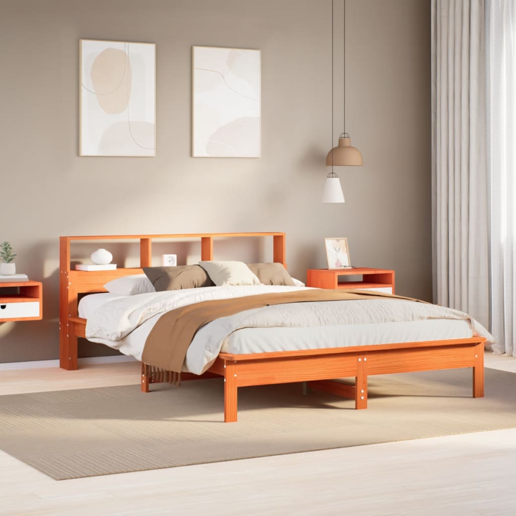 Bed Frame | Wax brown | Solid pinewood | Double | Bed Frame | Rectangular