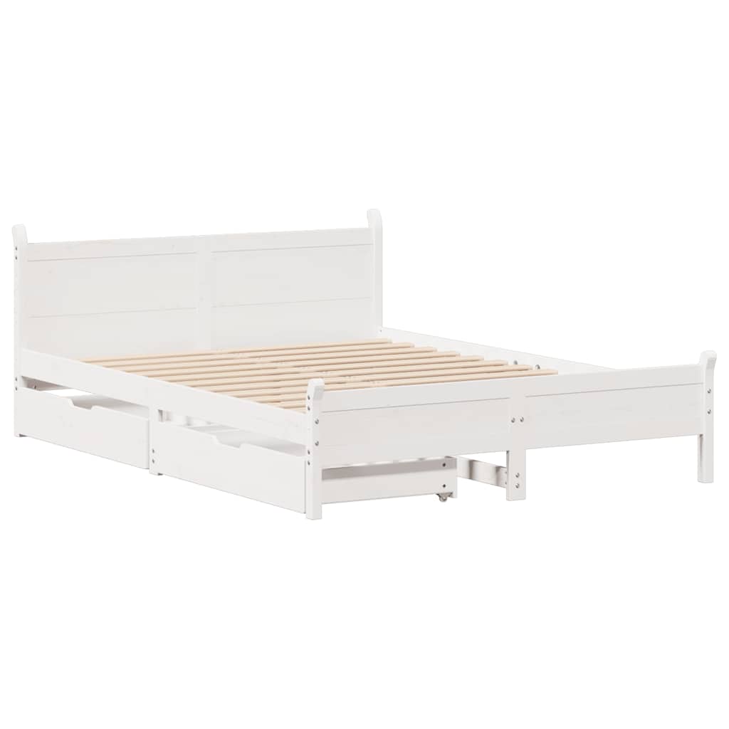 Bed Frame without Mattress White 135x190 cm Double Solid Wood Pine