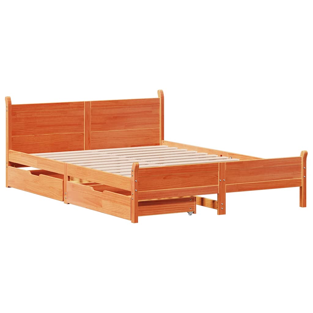 Bed Frame without Mattress Wax Brown 135x190 cm Double Solid Wood Pine