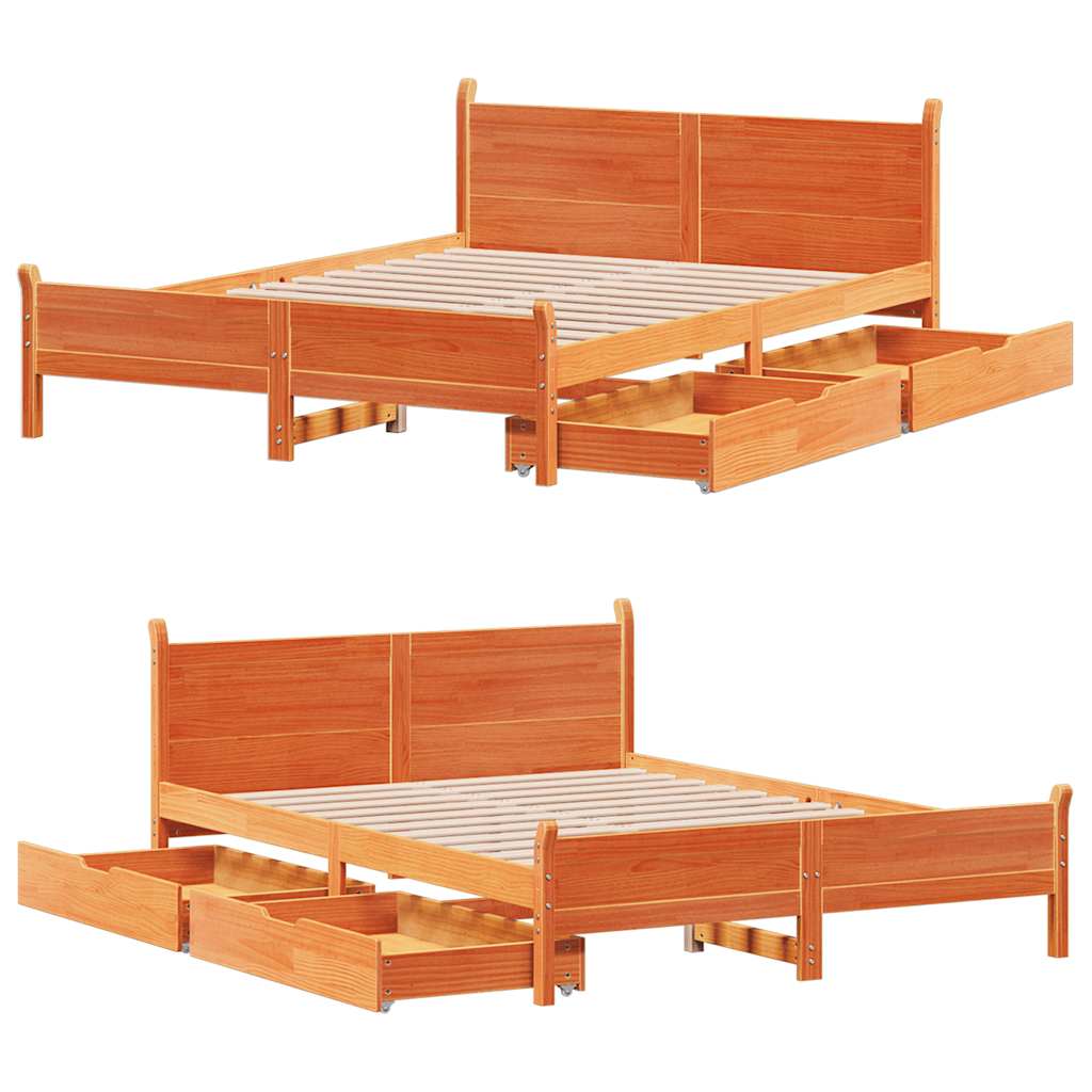 Bed Frame without Mattress Wax Brown 135x190 cm Double Solid Wood Pine