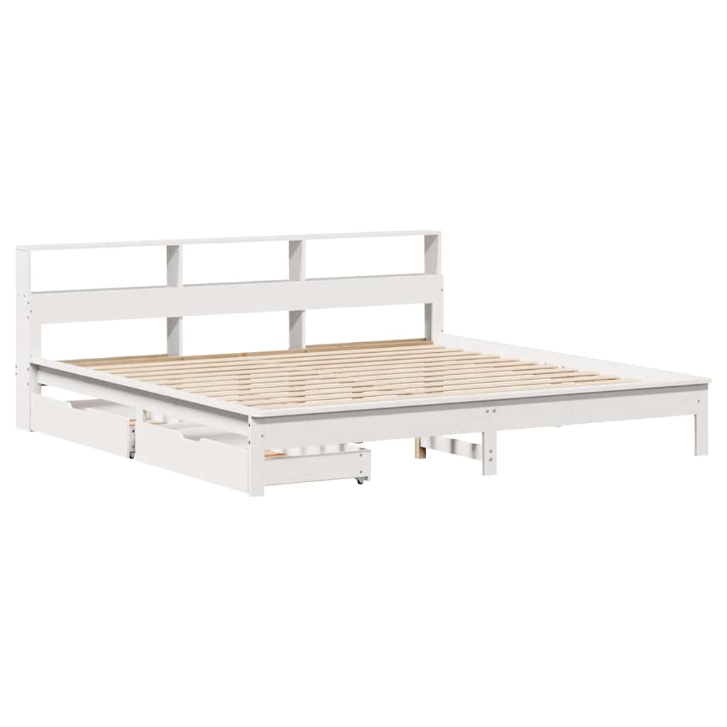 Bookcase Bed without Mattress White 180x200 cm Super King Solid Wood Pine