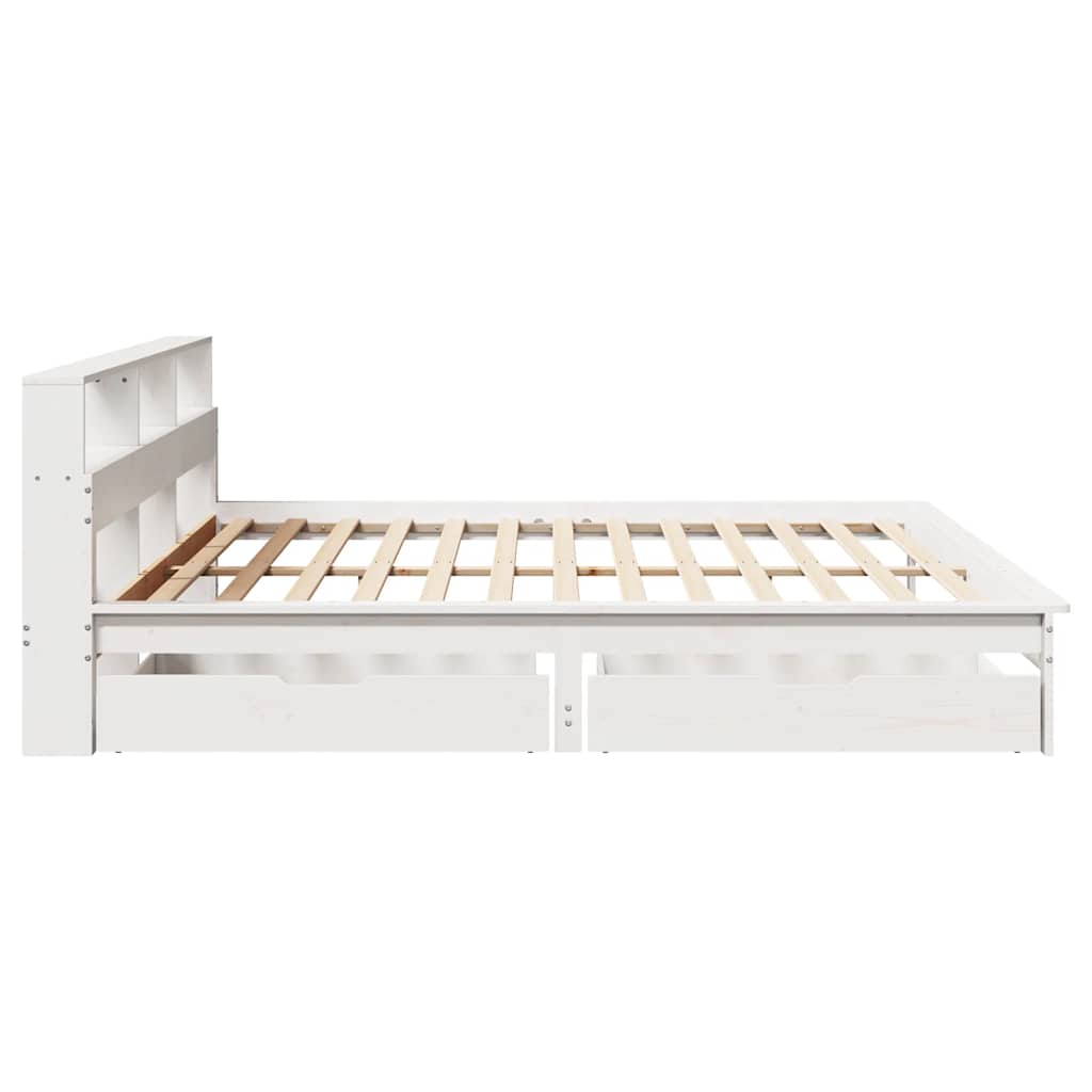 Bookcase Bed without Mattress White 180x200 cm Super King Solid Wood Pine