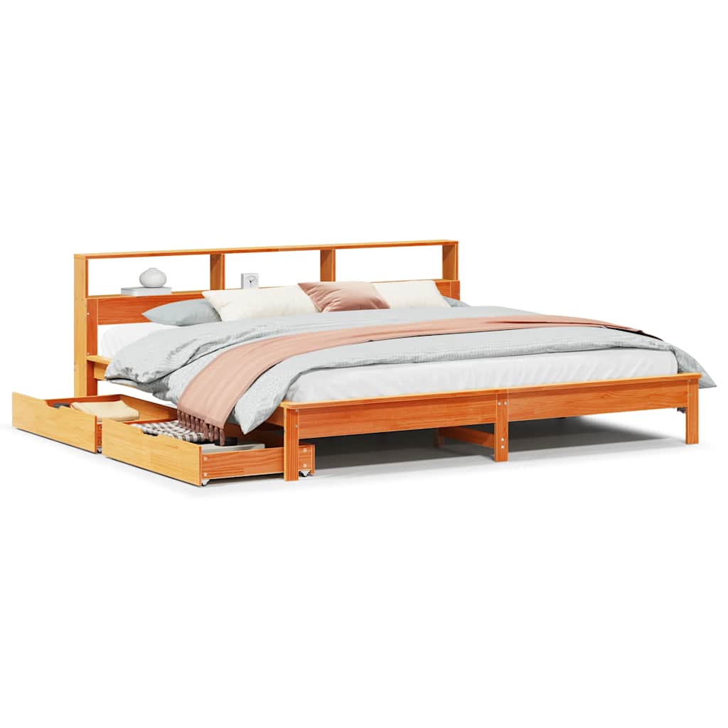 Bookcase Bed without Mattress Wax Brown 180x200 cm Super King Solid Wood Pine