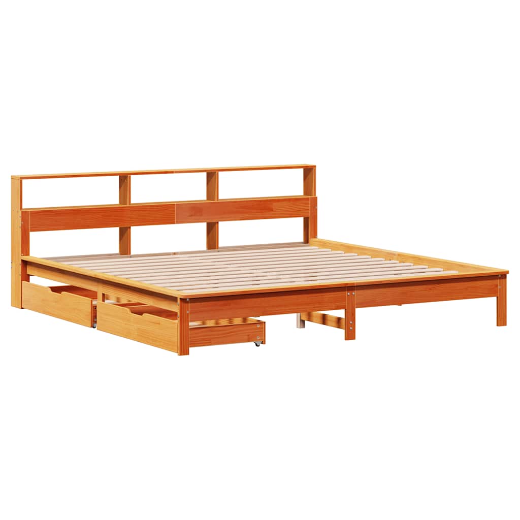 Bookcase Bed without Mattress Wax Brown 180x200 cm Super King Solid Wood Pine