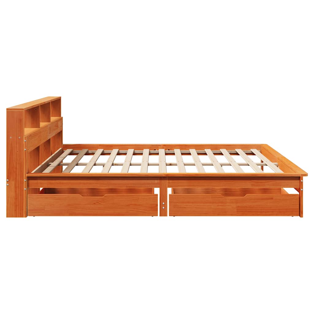 Bookcase Bed without Mattress Wax Brown 180x200 cm Super King Solid Wood Pine