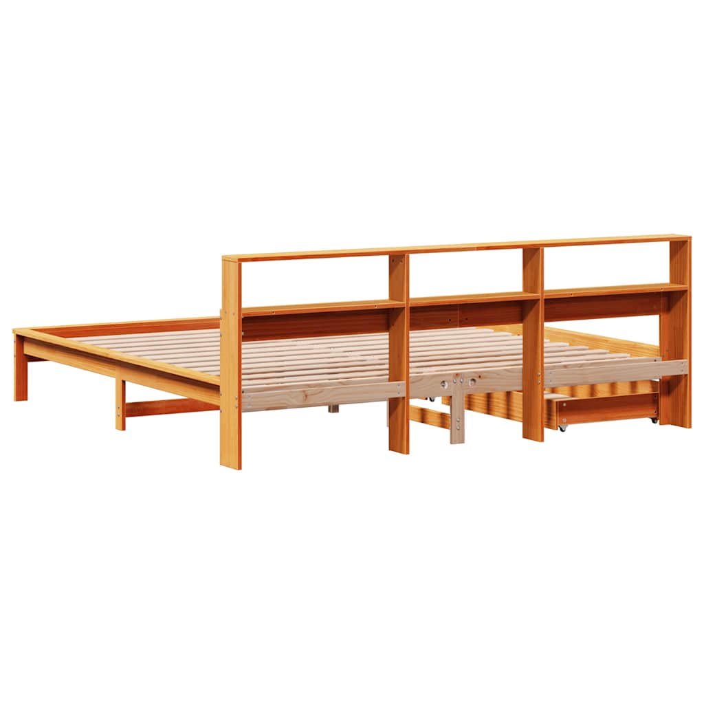 Bookcase Bed without Mattress Wax Brown 180x200 cm Super King Solid Wood Pine