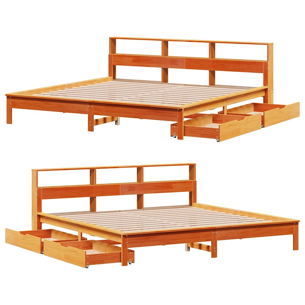Bookcase Bed without Mattress Wax Brown 180x200 cm Super King Solid Wood Pine