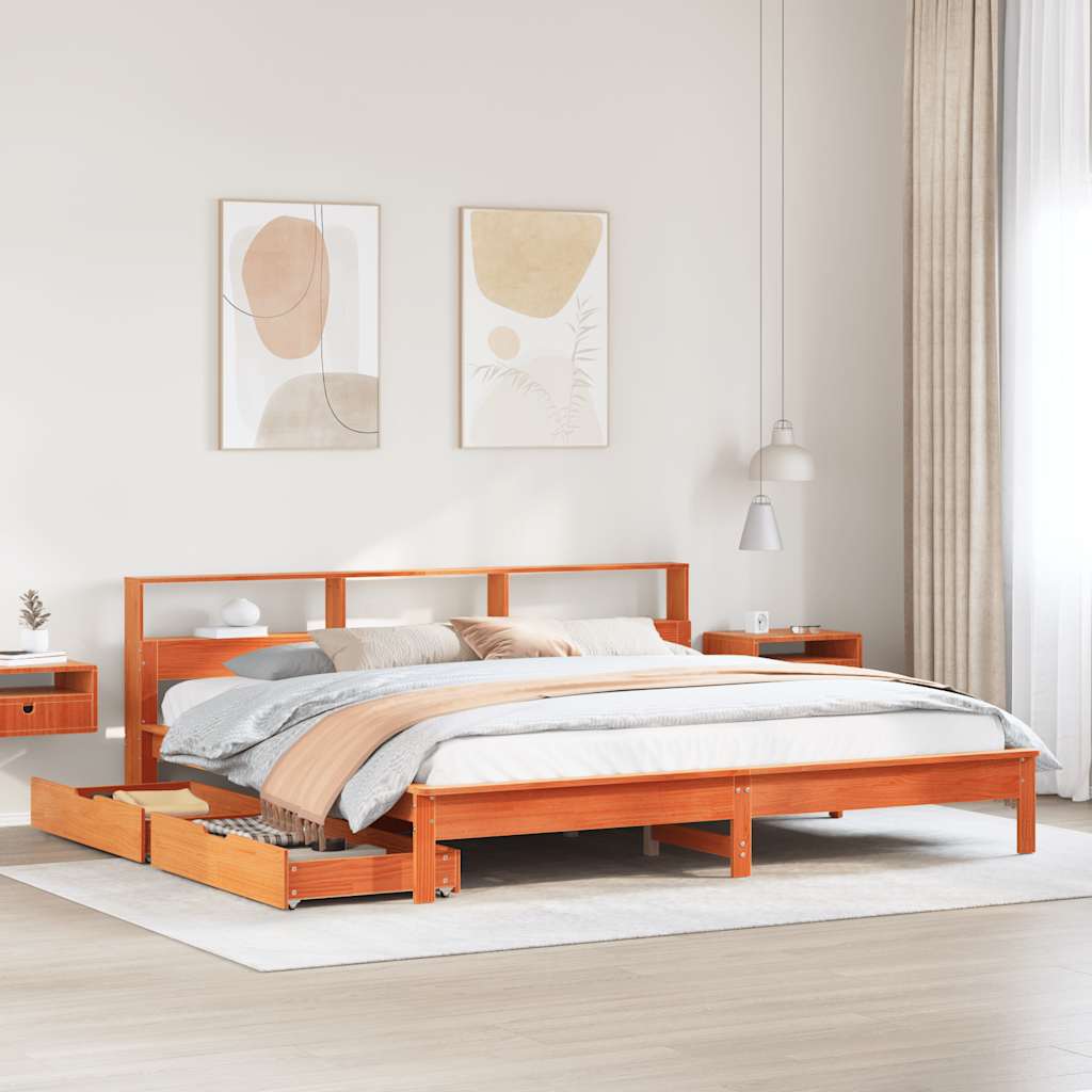 Bookcase Bed without Mattress Wax Brown 180x200 cm Super King Solid Wood Pine