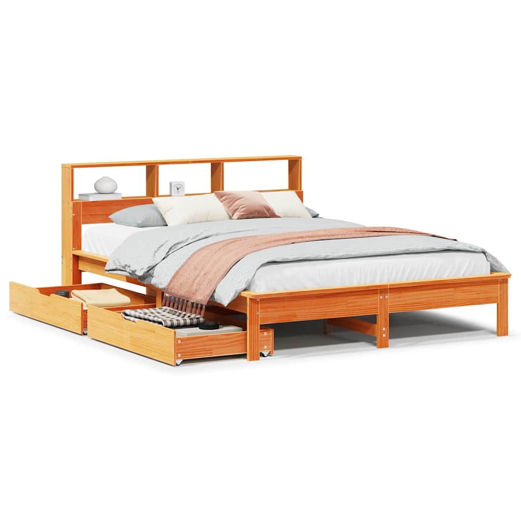 Bookcase Bed without Mattress Wax Brown 160x200 cm Solid Wood Pine