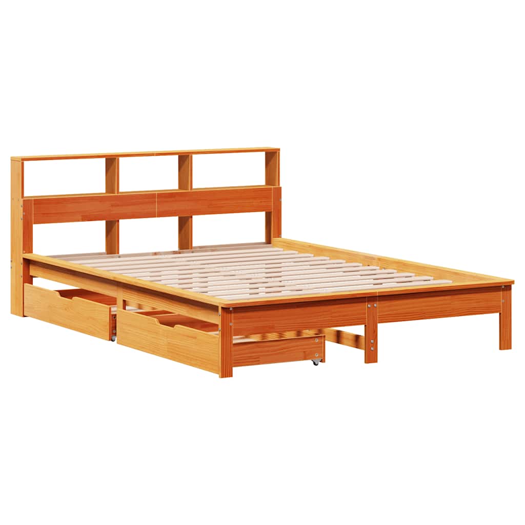 Bookcase Bed without Mattress Wax Brown 160x200 cm Solid Wood Pine