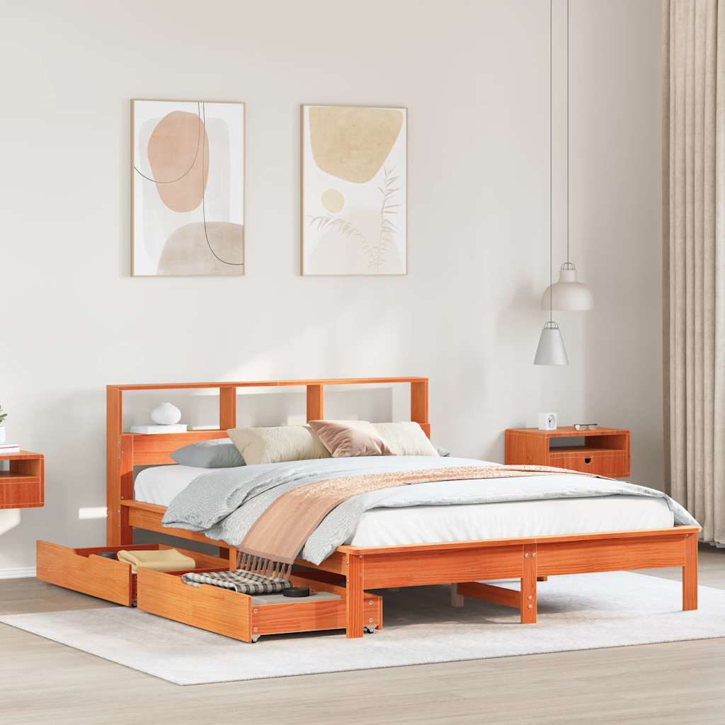 Bookcase Bed without Mattress Wax Brown 160x200 cm Solid Wood Pine